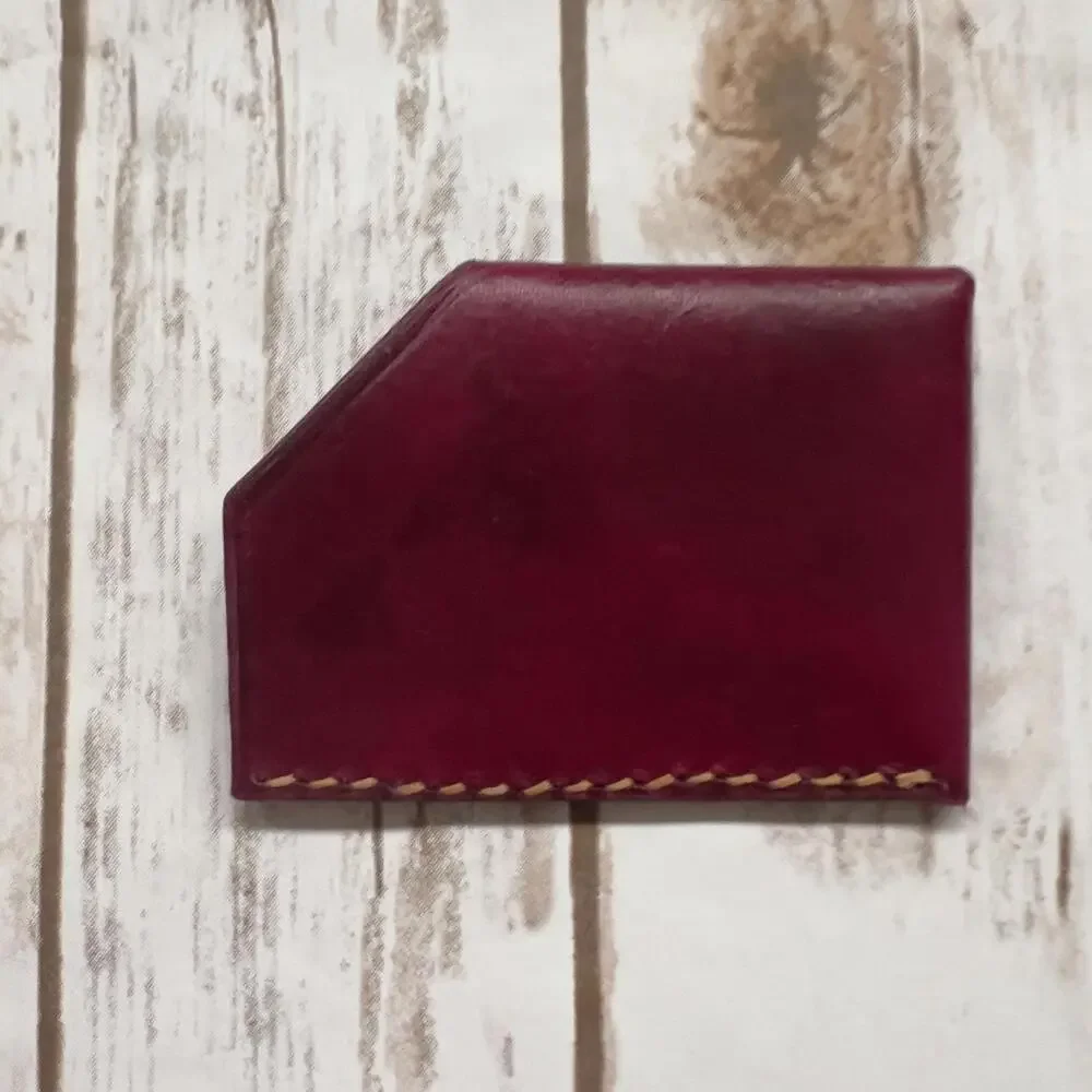 Burgundy Leather‎ Card Holder with Skull Embossed Detail